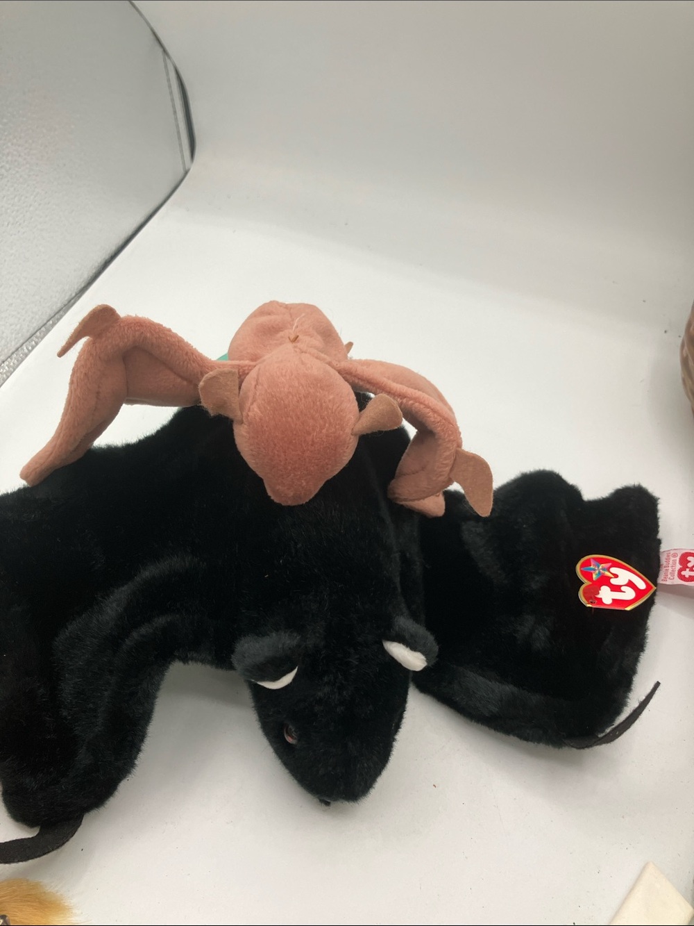 Ty Black Radar Bat with Brown Batty no tag  Beanie Plush Duo